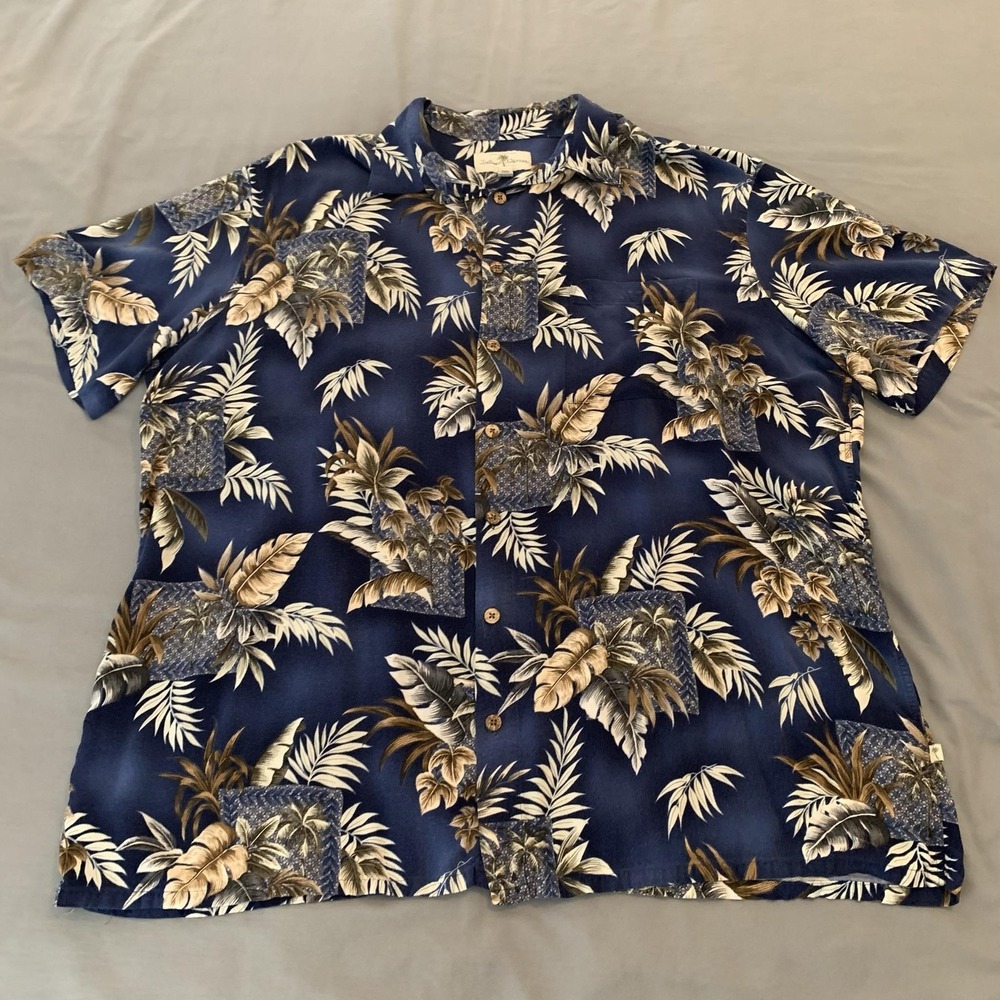 Island Shores Shirt Mens 2XLT Blue Hawaiian Floral Short Sleeve Button Front